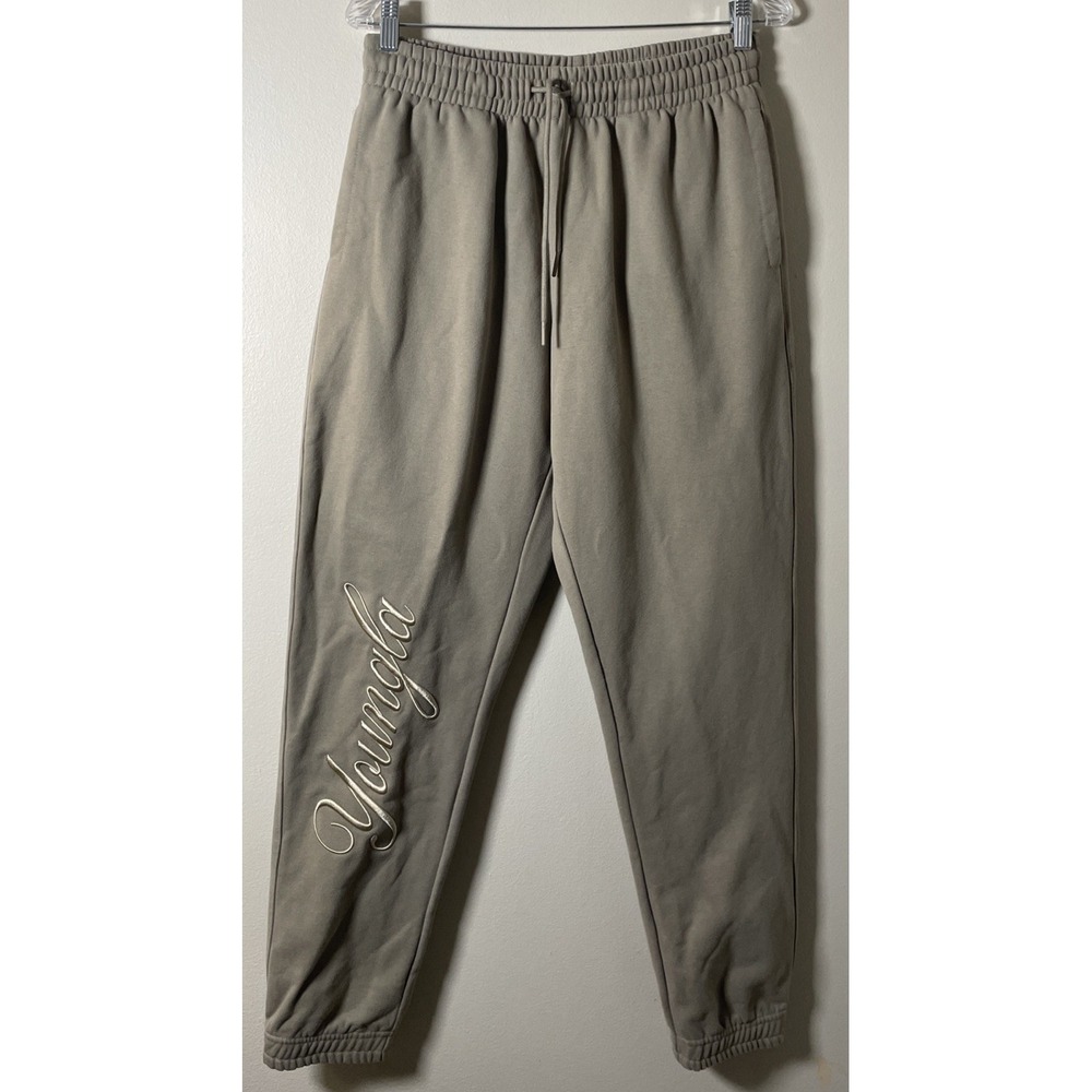 YoungLA Embroidered Autograph Script Jogger Sweatpants Mens Medium Tan